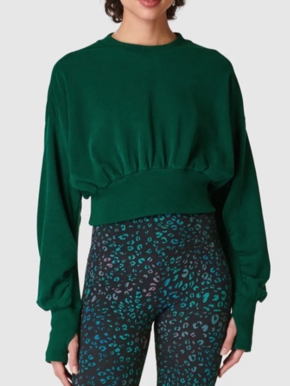 Sweaty Betty Delight Luxe Fleece Pullover Sweatshirt in retro green